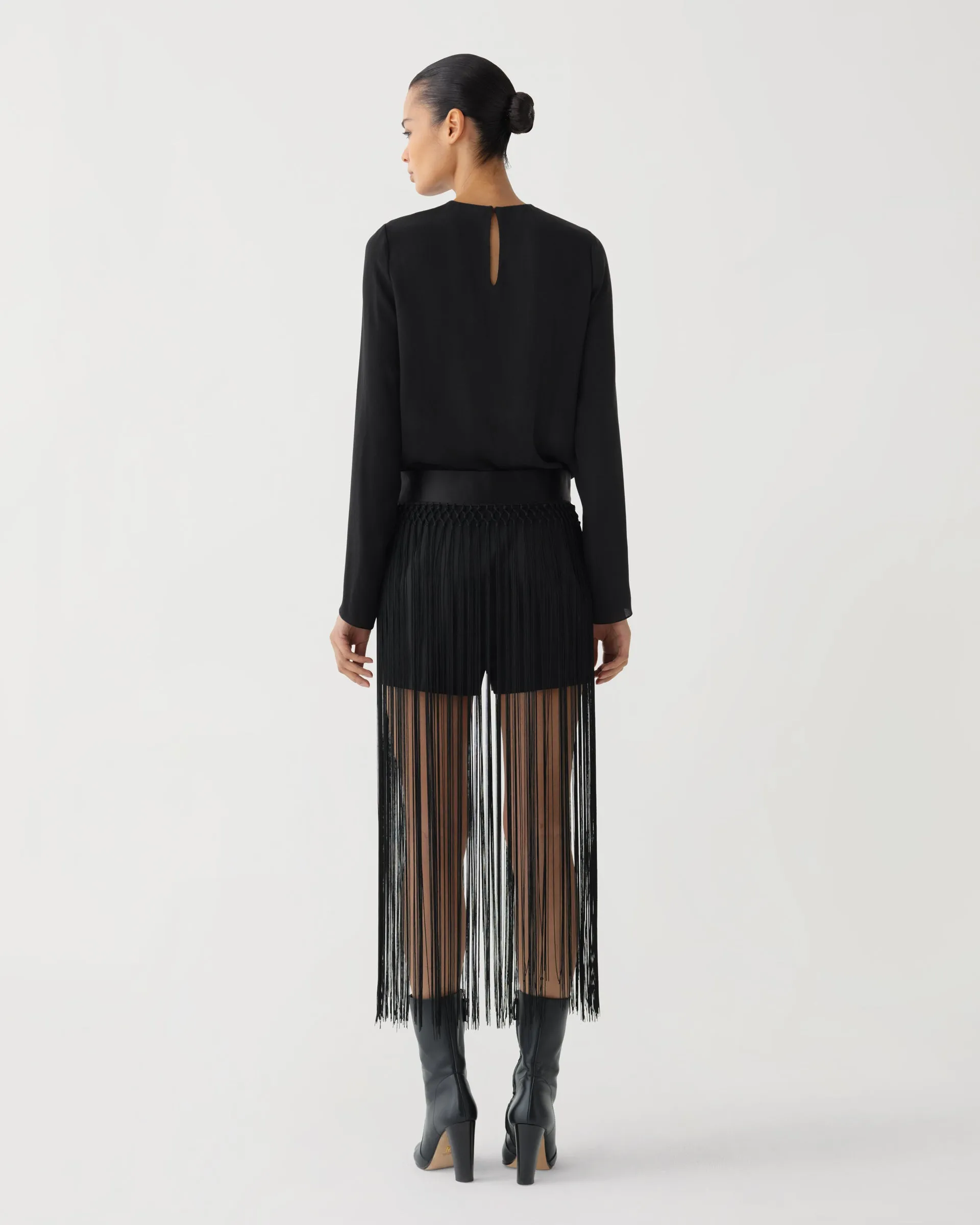 Allegra Fringe Shorts in Wool, Black