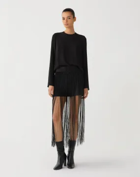 Allegra Fringe Shorts in Wool, Black