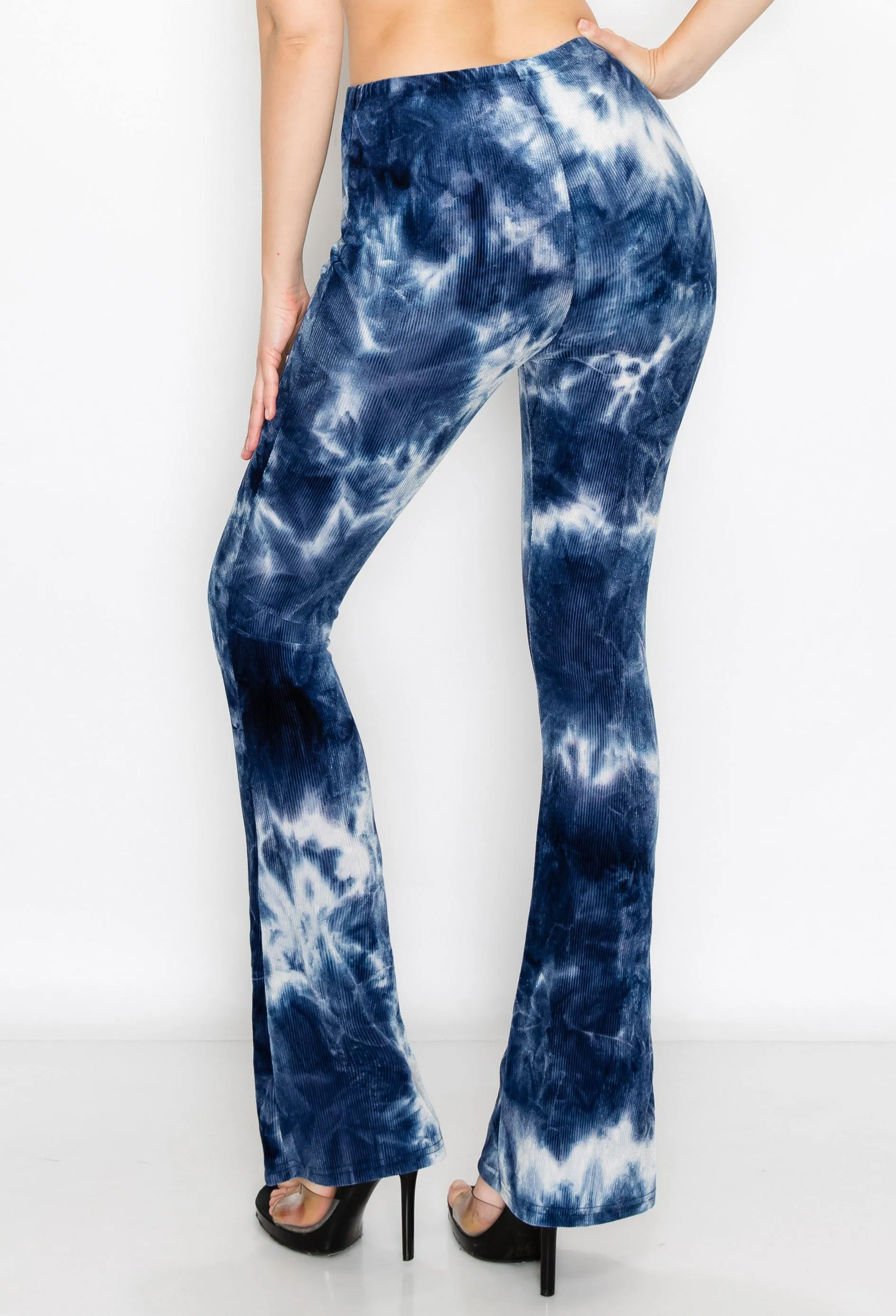 ALWAYS Women's Ribbed Tie Dye Palazzo - Rib Knit Fit and Flare Wide Leg Bell Bottom Pants