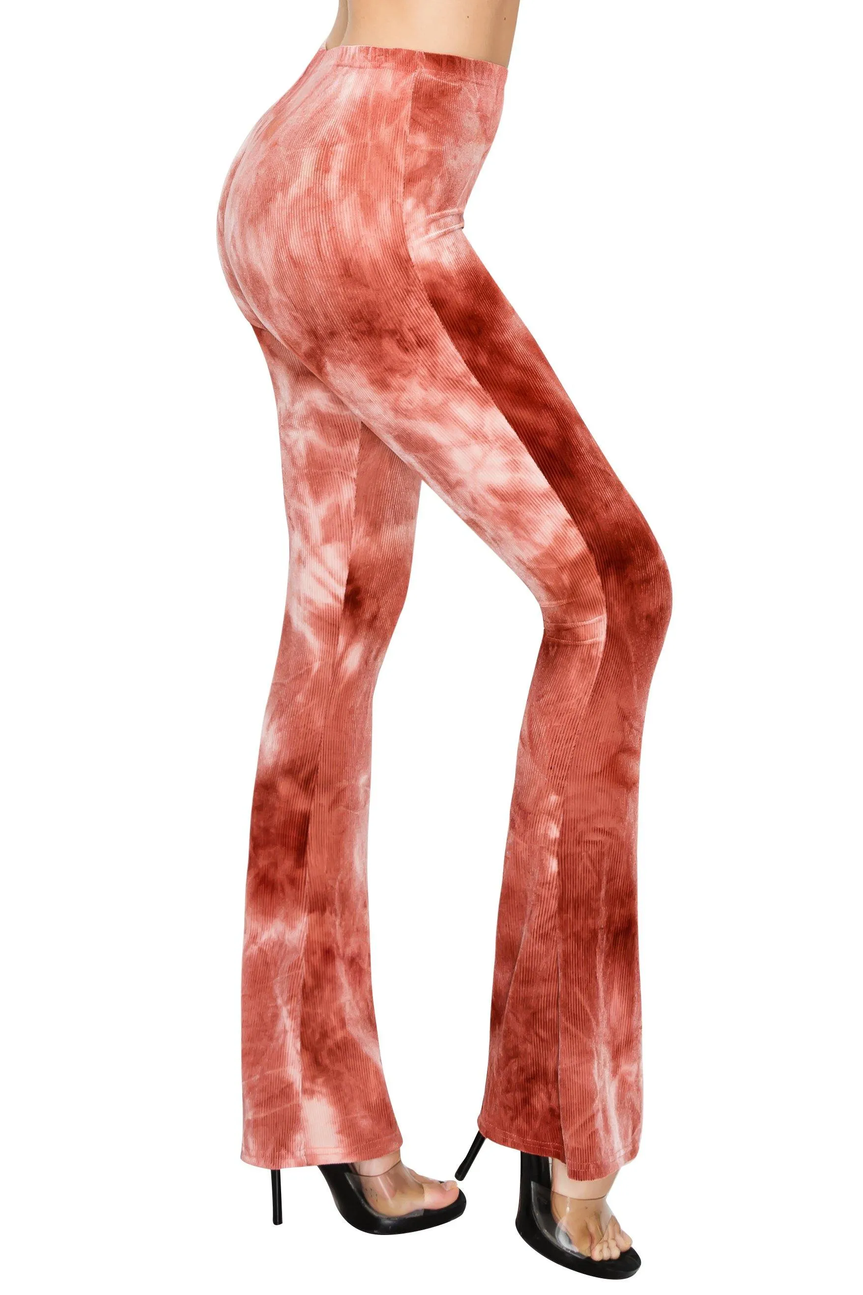 ALWAYS Women's Ribbed Tie Dye Palazzo - Rib Knit Fit and Flare Wide Leg Bell Bottom Pants