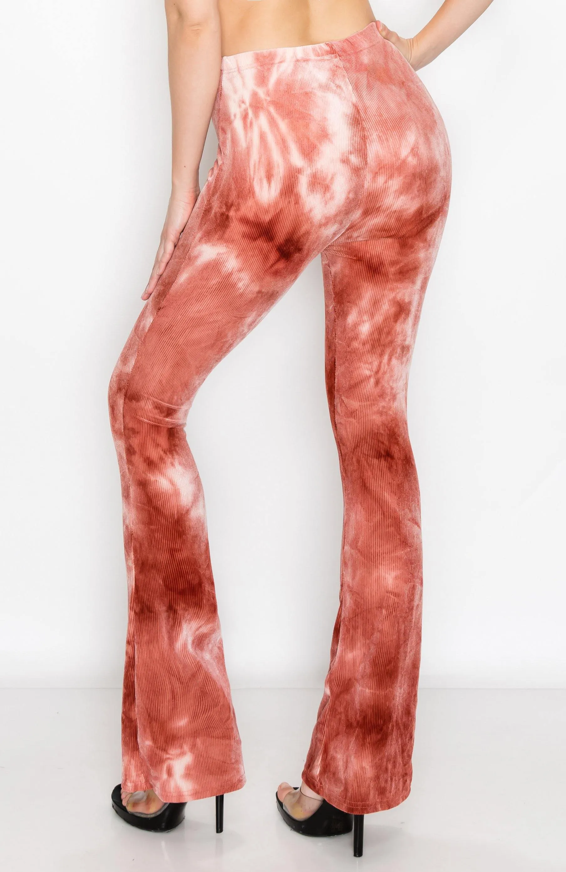 ALWAYS Women's Ribbed Tie Dye Palazzo - Rib Knit Fit and Flare Wide Leg Bell Bottom Pants