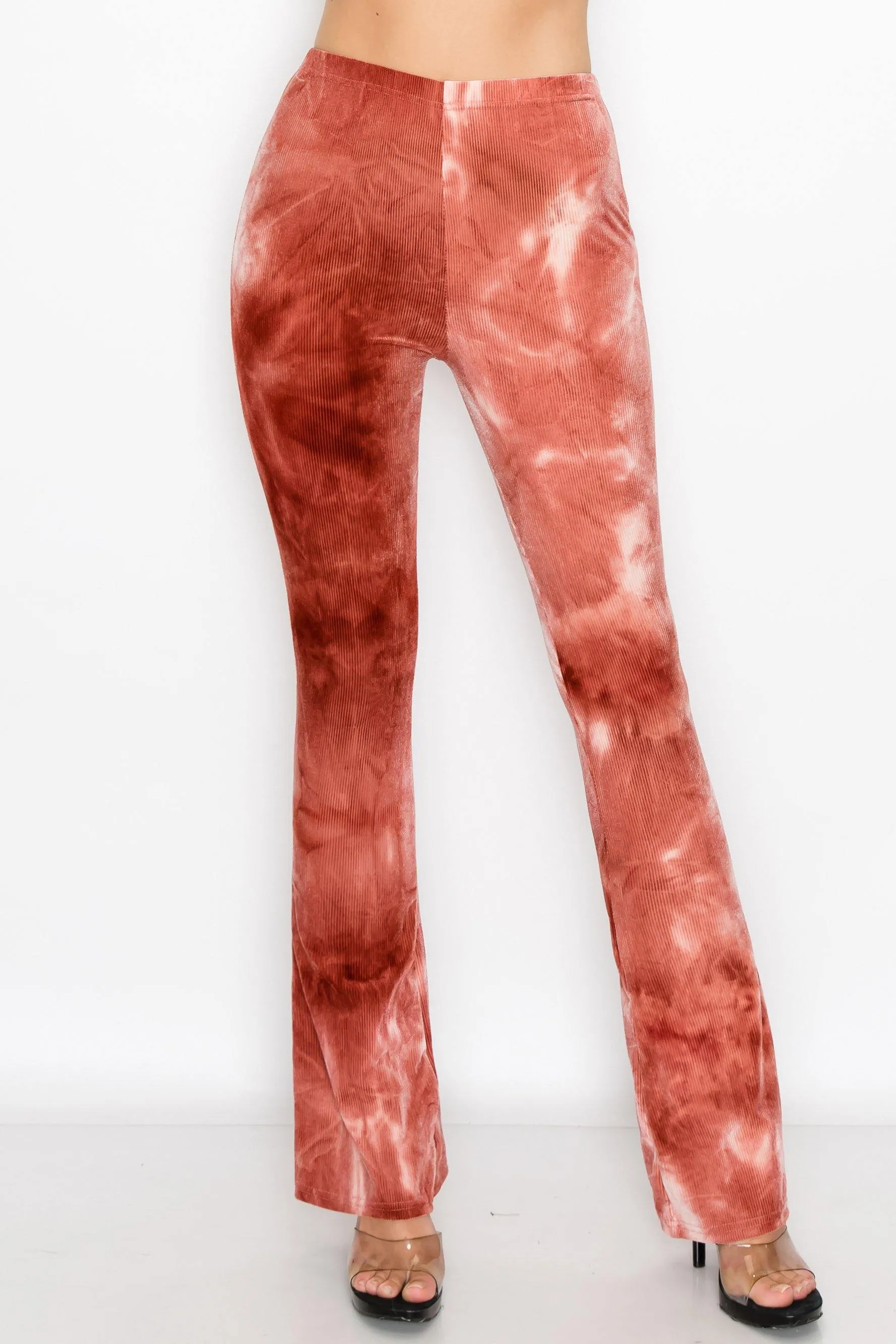 ALWAYS Women's Ribbed Tie Dye Palazzo - Rib Knit Fit and Flare Wide Leg Bell Bottom Pants