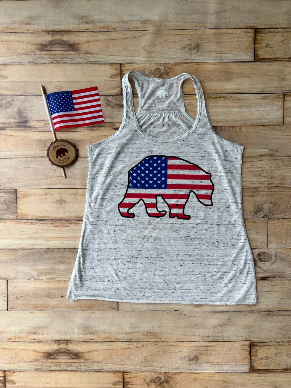 American Flag Bear flowy racerback tank tops