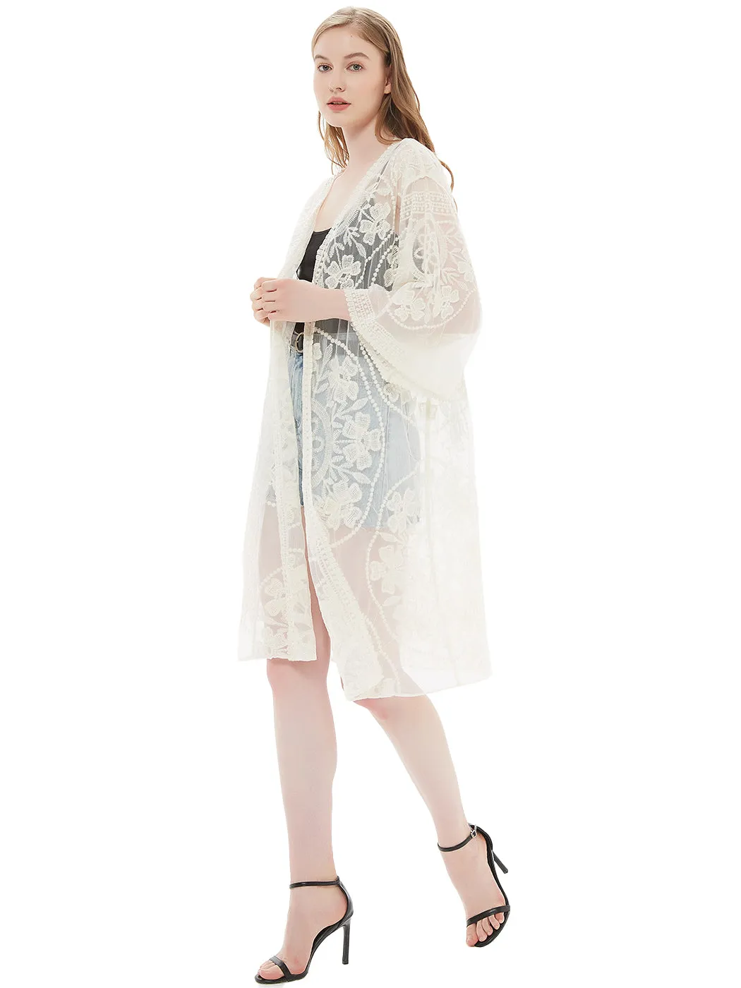 Anna-Kaci Embroidered Floral Butterfly Kimono Cardigan