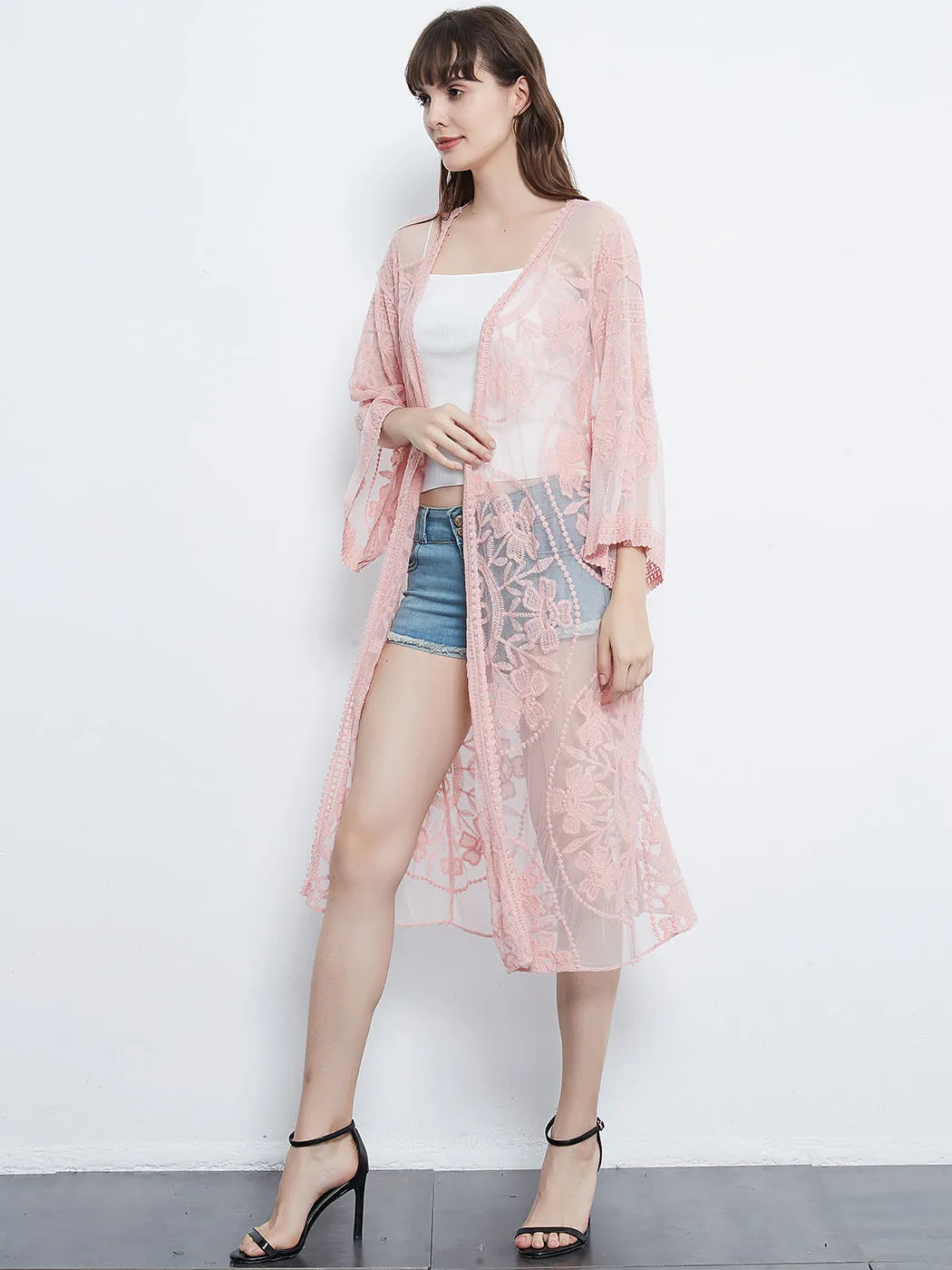 Anna-Kaci Embroidered Floral Butterfly Kimono Cardigan