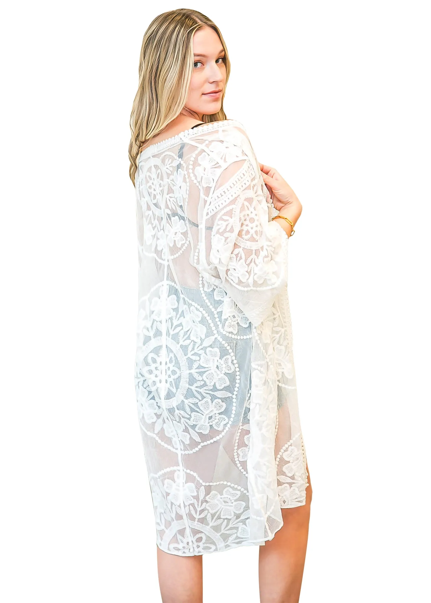 Anna-Kaci Embroidered Floral Butterfly Kimono Cardigan