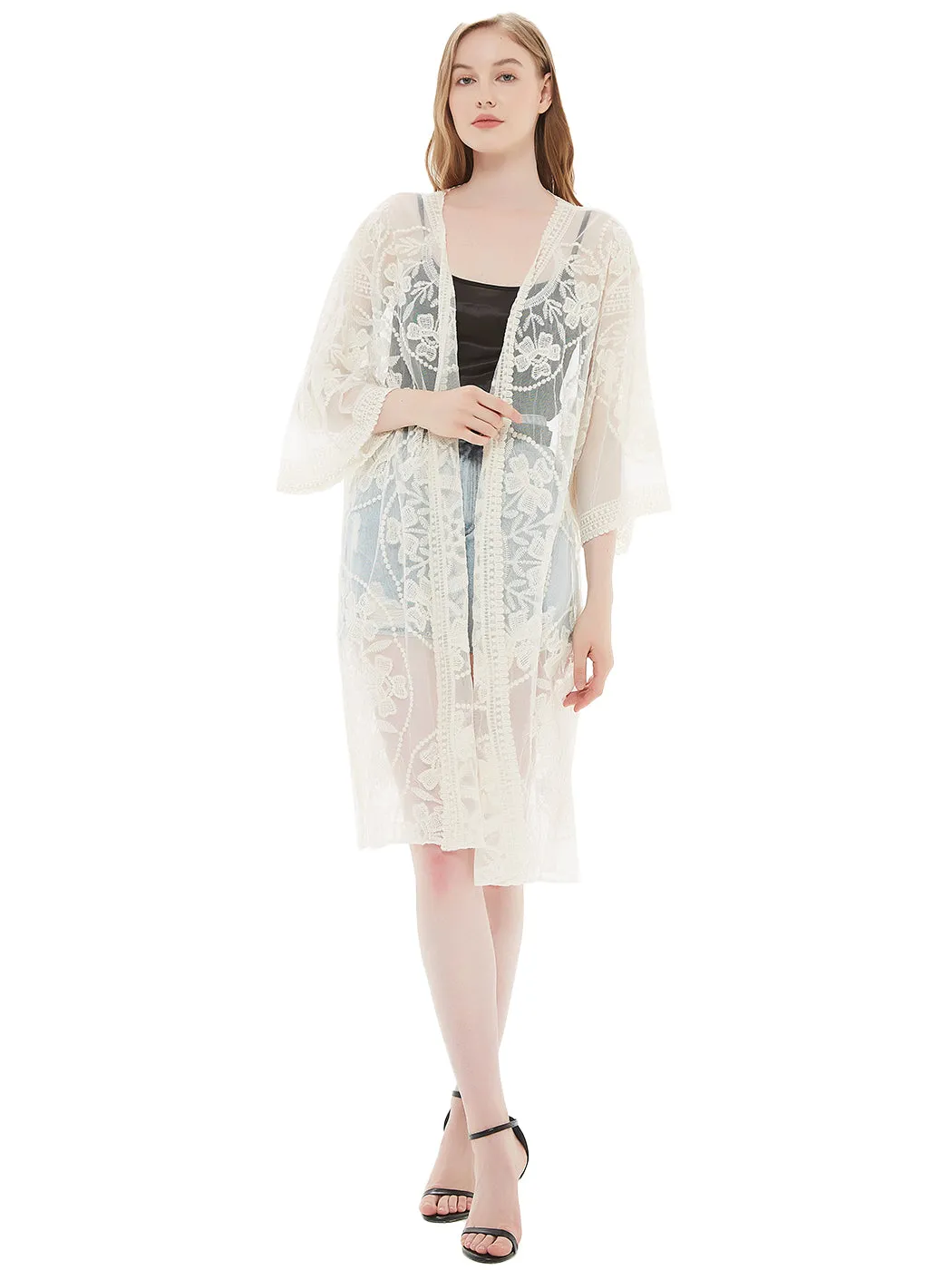 Anna-Kaci Embroidered Floral Butterfly Kimono Cardigan