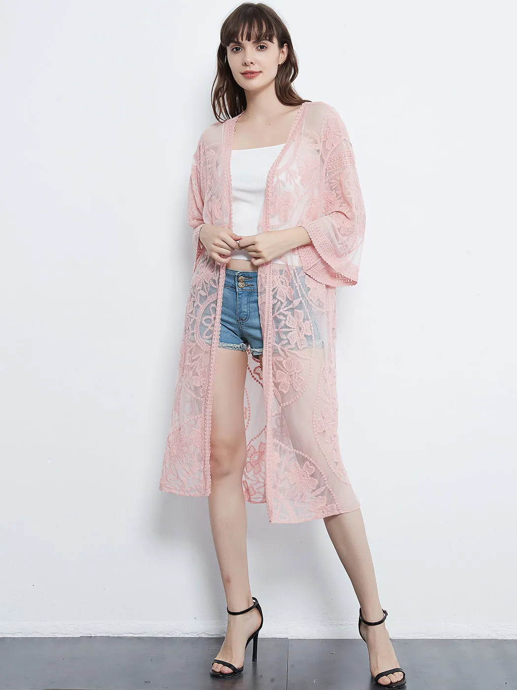 Anna-Kaci Embroidered Floral Butterfly Kimono Cardigan