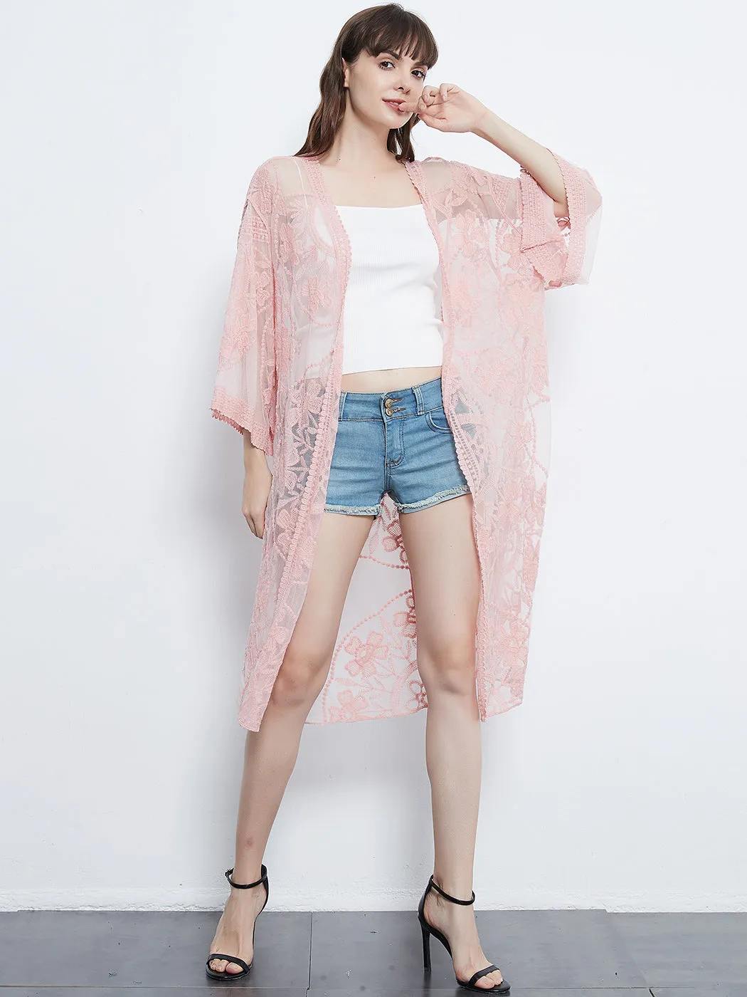 Anna-Kaci Embroidered Floral Butterfly Kimono Cardigan