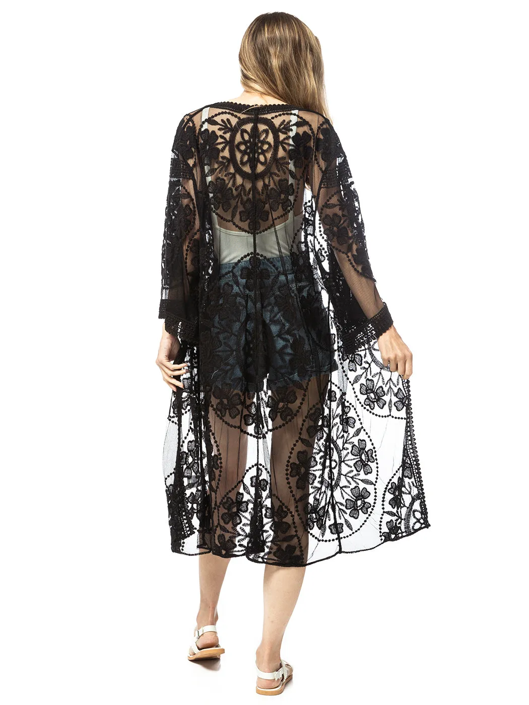 Anna-Kaci Embroidered Floral Butterfly Kimono Cardigan