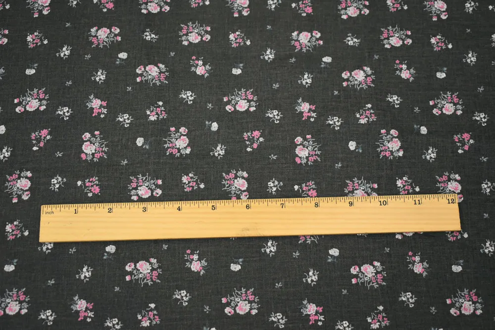 Ash Black-Pink-Multi Floral Ditsy Printed Linen Woven Fabric