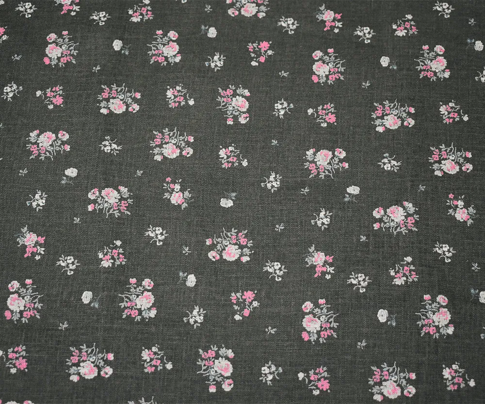 Ash Black-Pink-Multi Floral Ditsy Printed Linen Woven Fabric