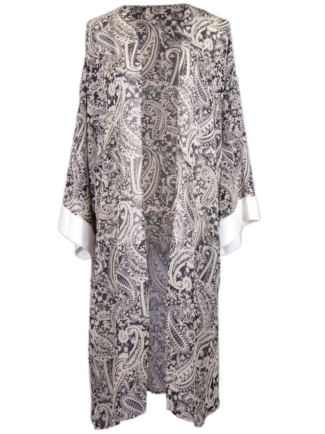 Audrey 3 1 Heavenly Paisley Print Open Front Cuff Sleeves Chiffon Long Kimono