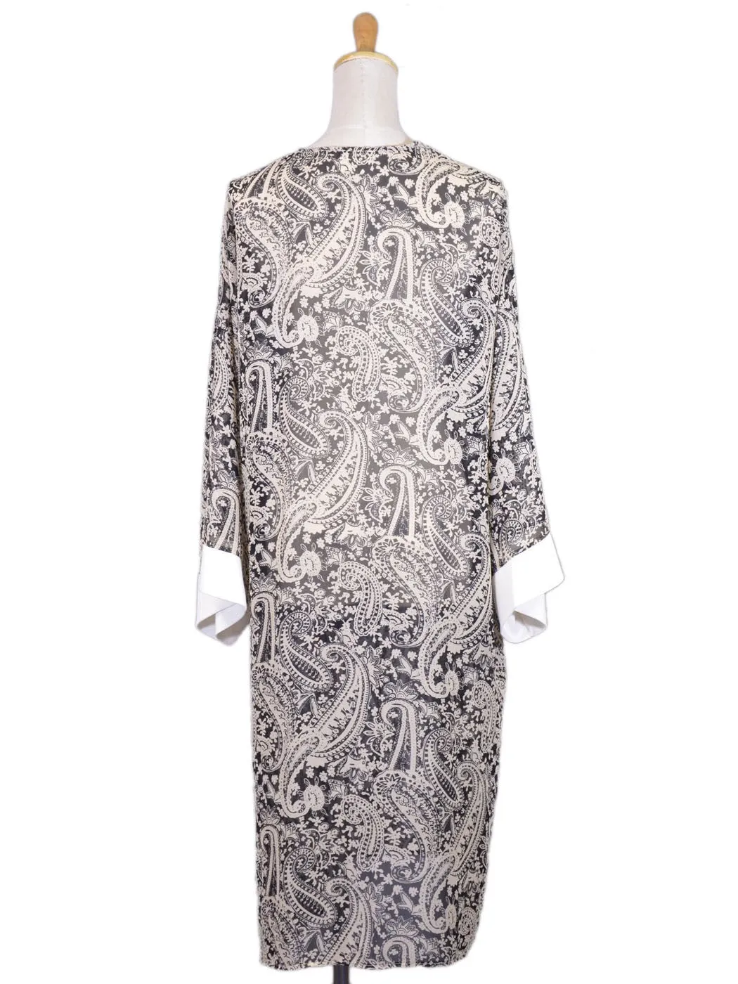 Audrey 3 1 Heavenly Paisley Print Open Front Cuff Sleeves Chiffon Long Kimono