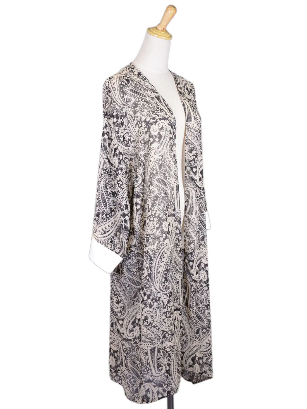 Audrey 3 1 Heavenly Paisley Print Open Front Cuff Sleeves Chiffon Long Kimono