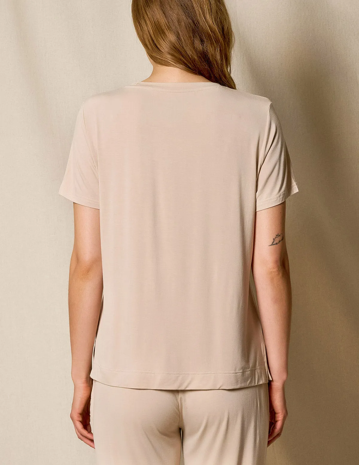 Bamboo V-Neck Sleep Tee - Almond