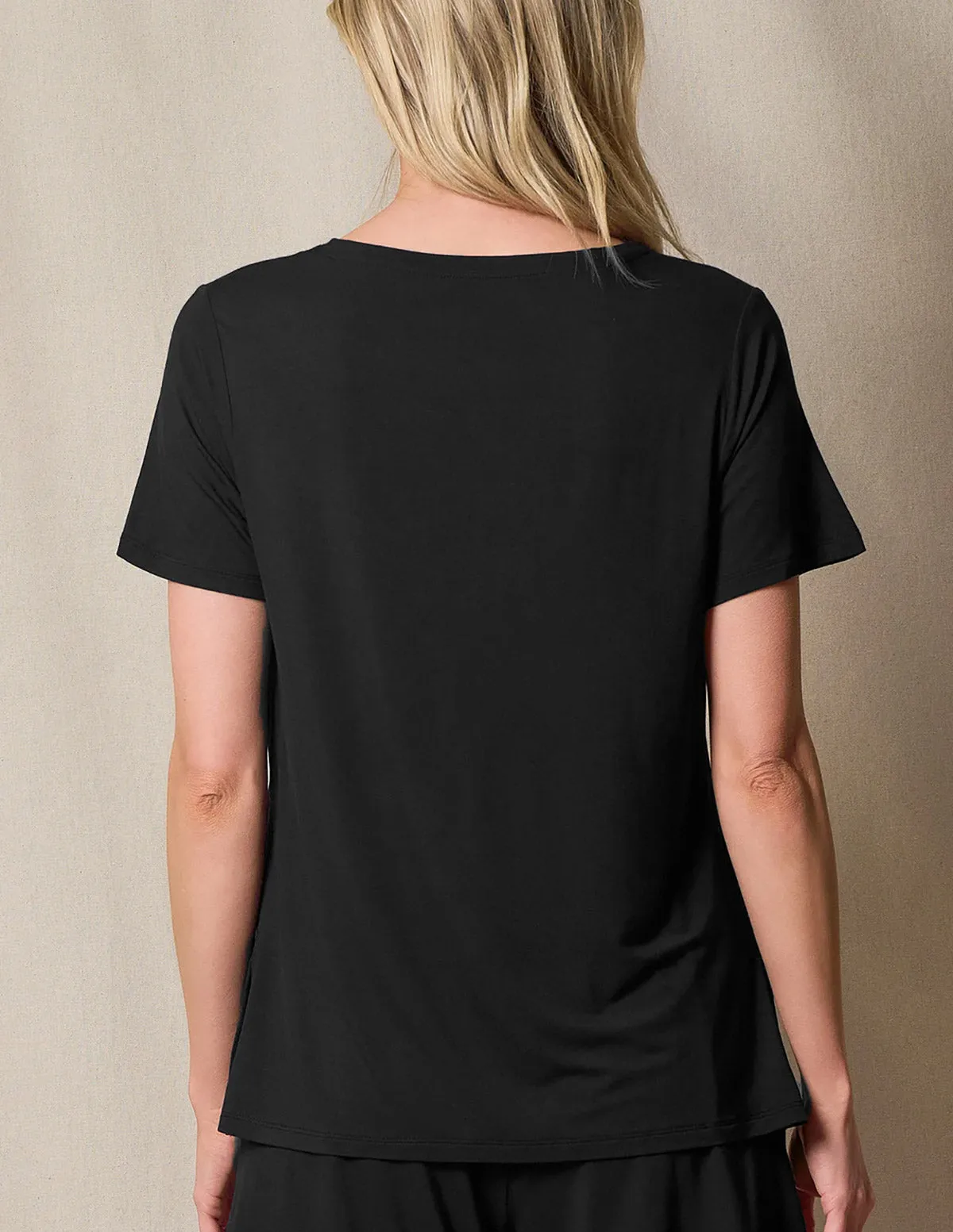 Bamboo V-Neck Sleep Tee - Black