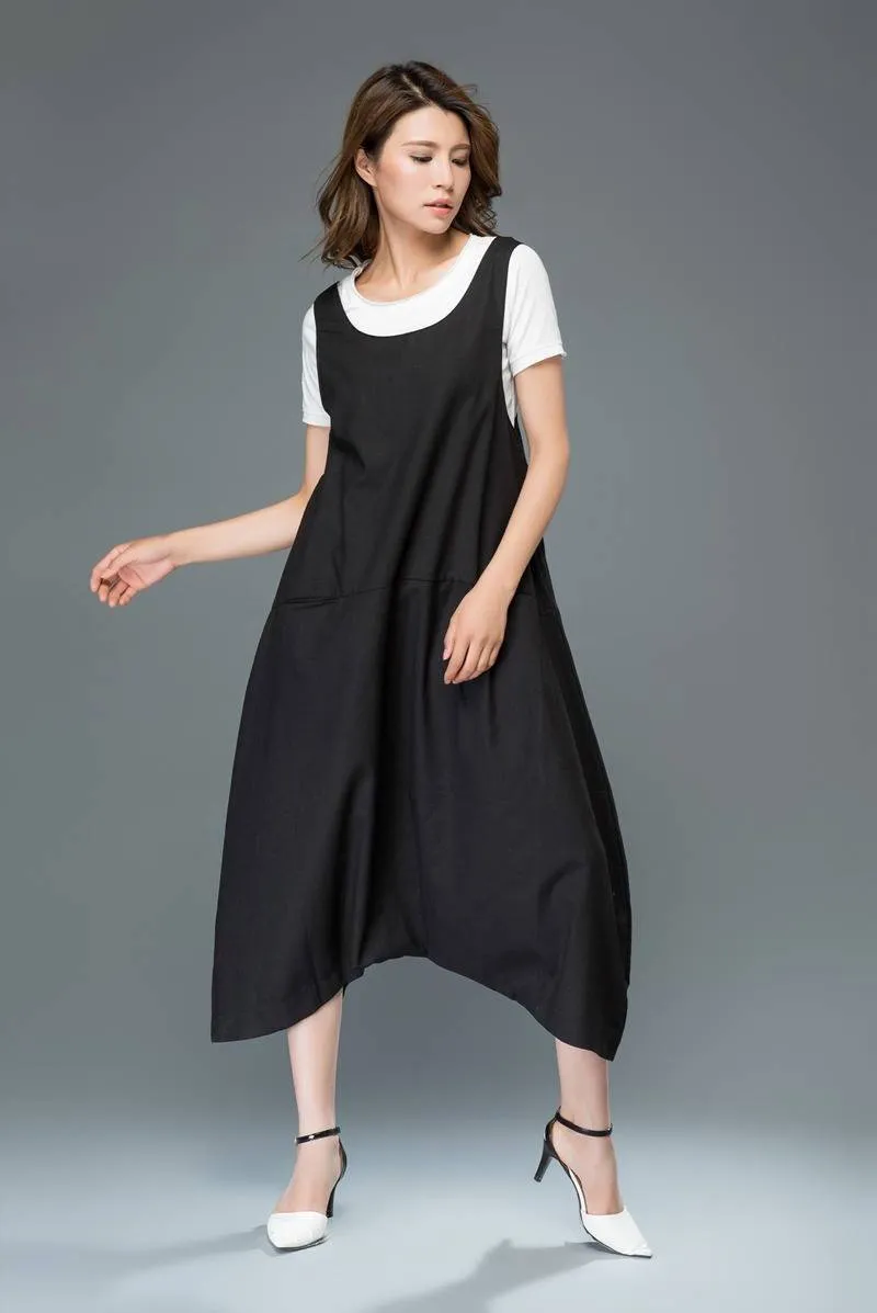 Black linen pants, maxi pants, linen overalls, low drop pants, baggy dungarees, suspender pants, womens pants, salopette, jumpsuit C931