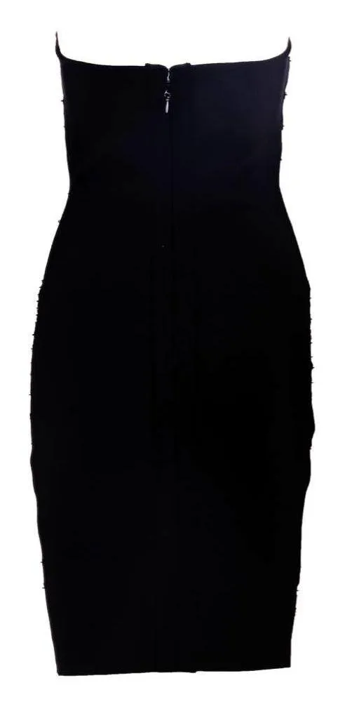 Black Strapless Embellished Stretch Mini Dress