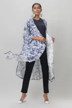 Blue and White Printed Full Sleeve Shrug