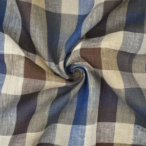 Blue-Brown-Multi Plaid Check Linen Woven Fabric