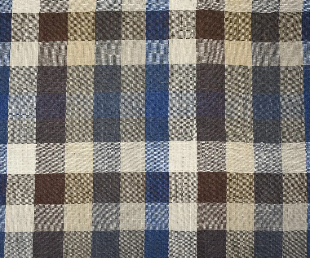 Blue-Brown-Multi Plaid Check Linen Woven Fabric