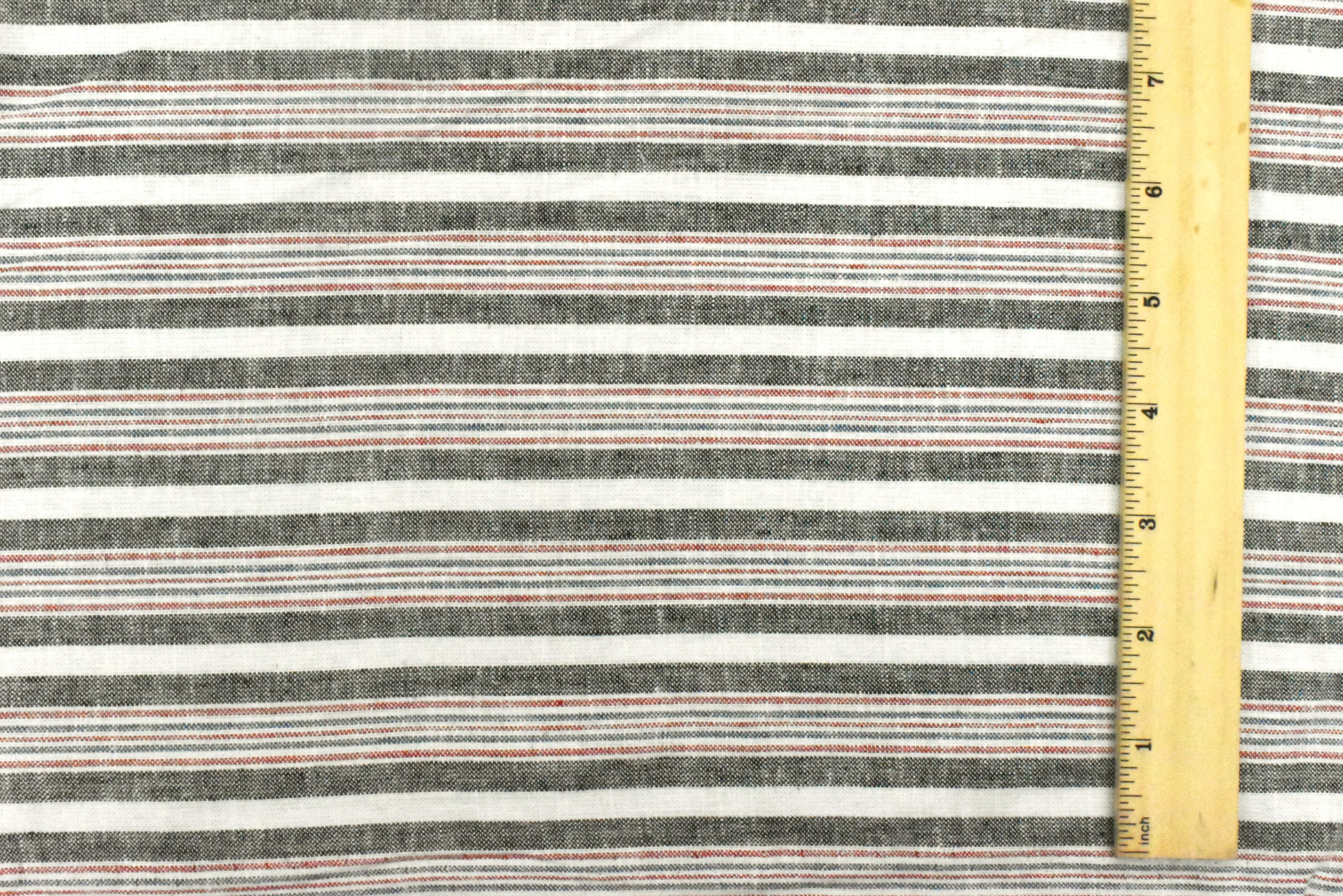 Blue-Red-Multi Striped Cotton-Linen Blend Shirting Fabric