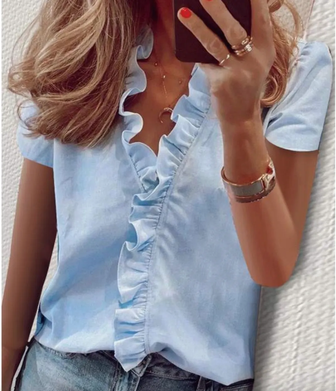 Blue Short Sleeve Everyday Blouse