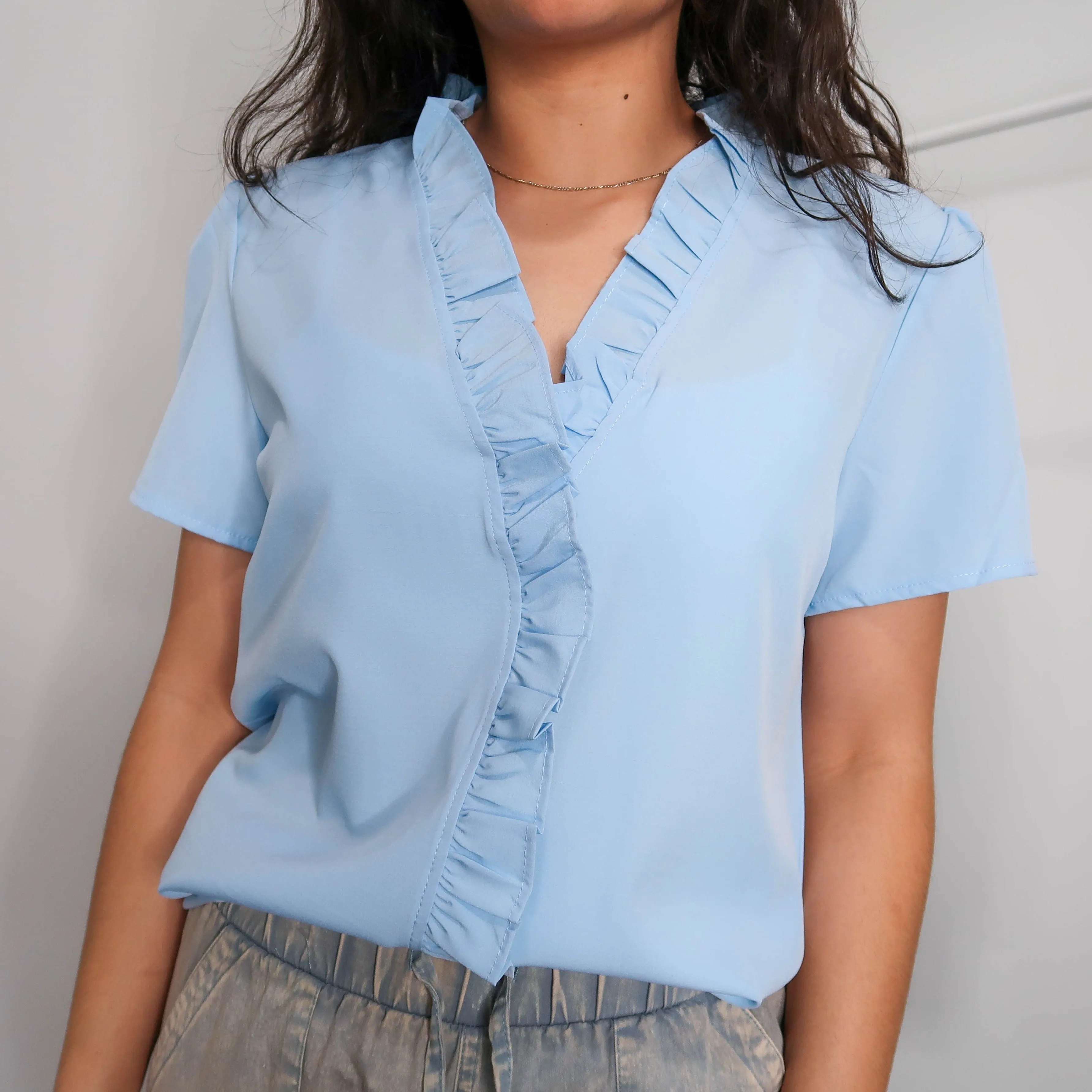 Blue Short Sleeve Everyday Blouse