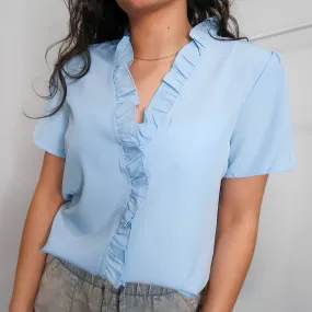 Blue Short Sleeve Everyday Blouse