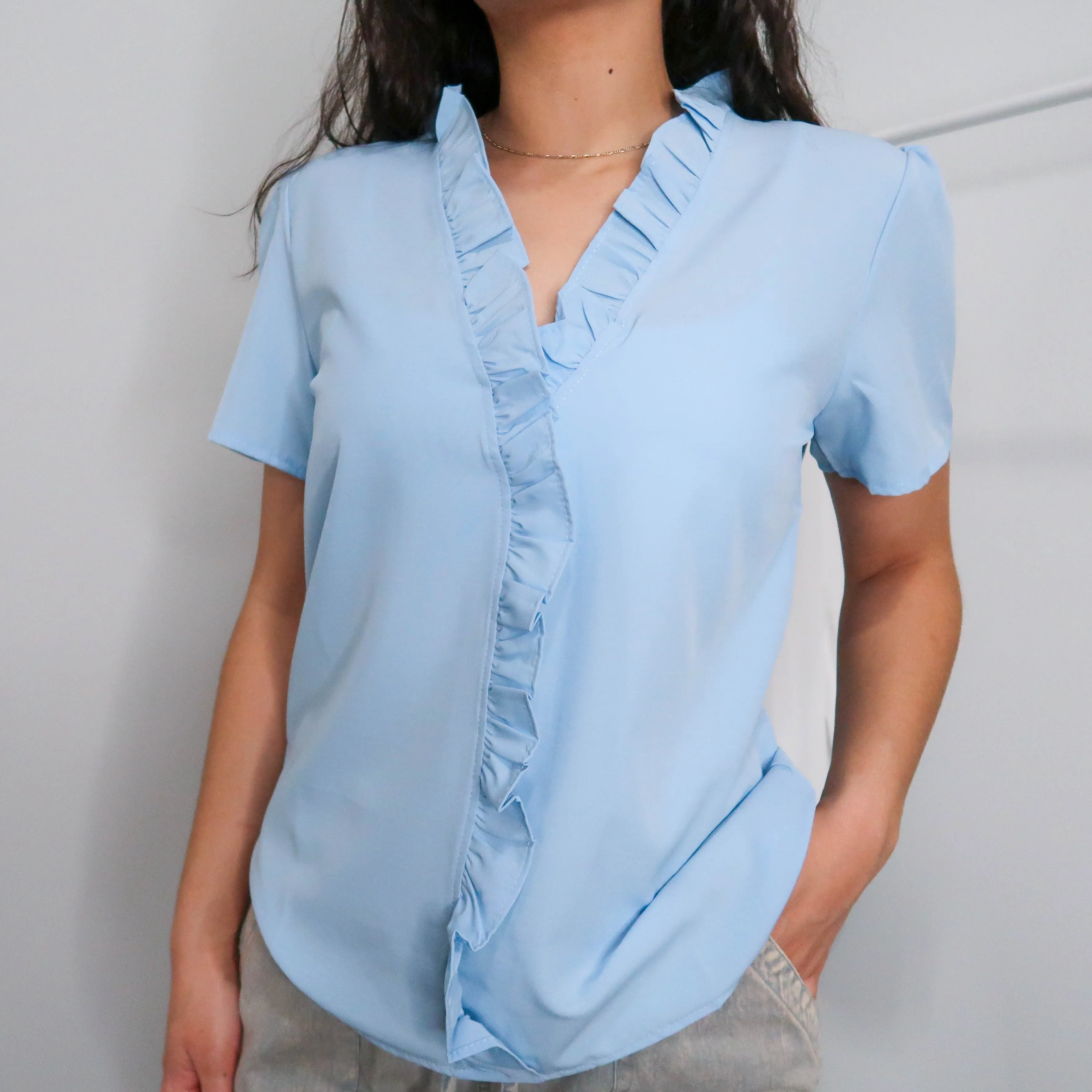 Blue Short Sleeve Everyday Blouse