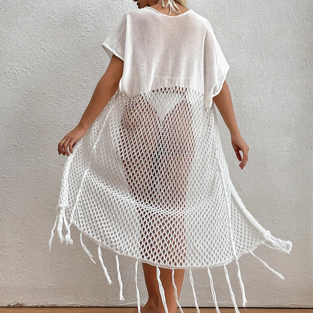 Boho White Tassel Beach Cover Up #165757