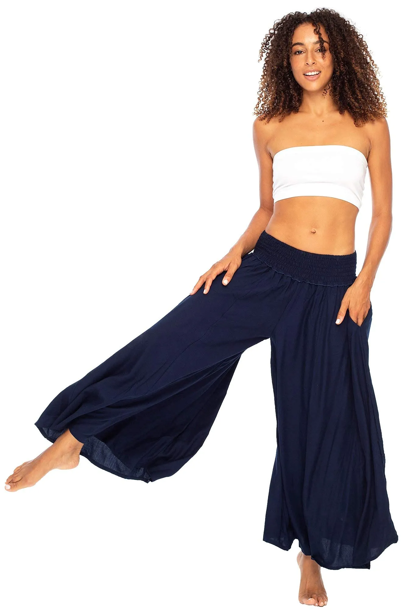 Boho Wide Leg Smocked Waist Palazzo Pants