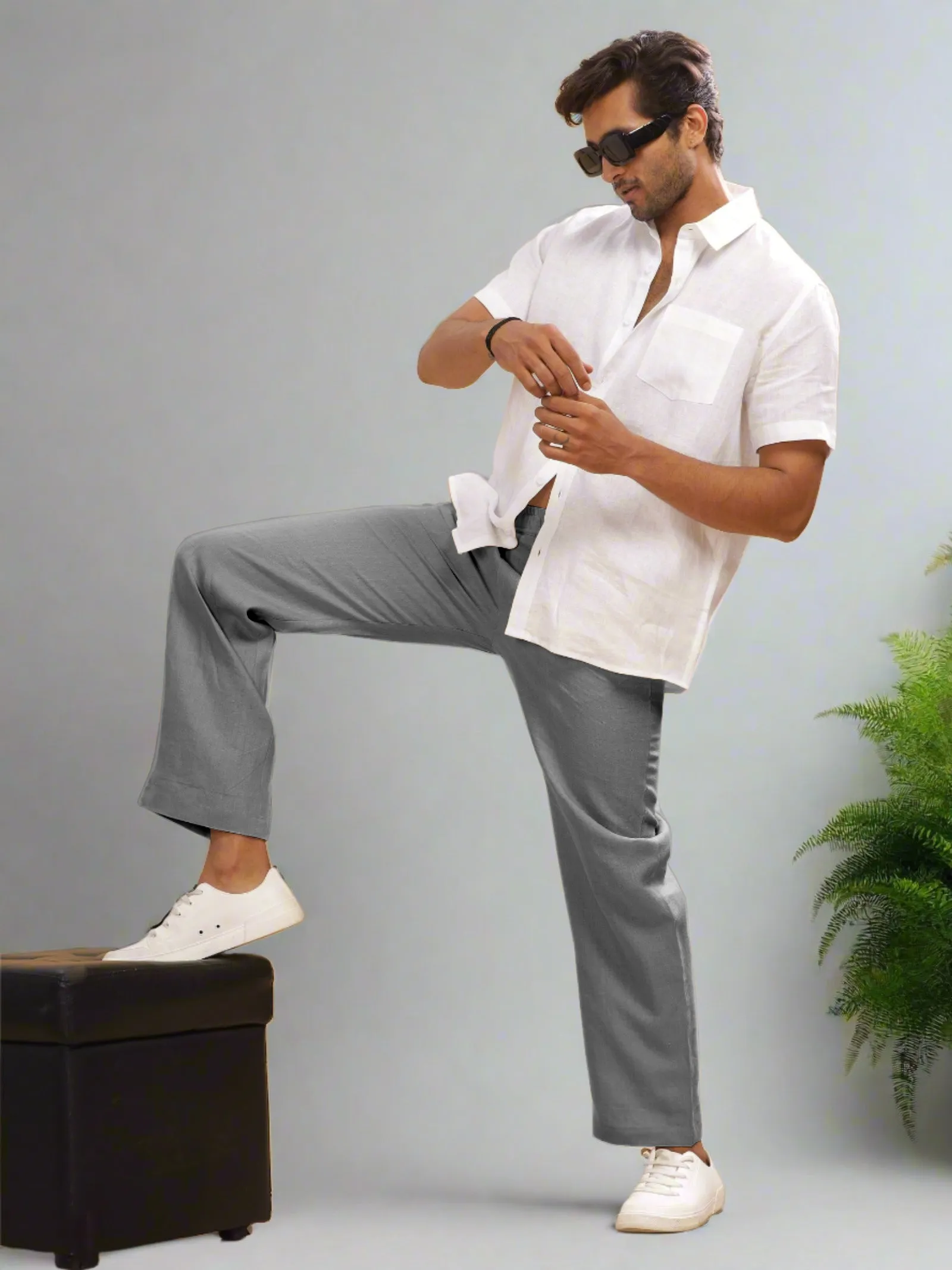 Breeze- Linen Casual Elastic Pants - Steel Grey