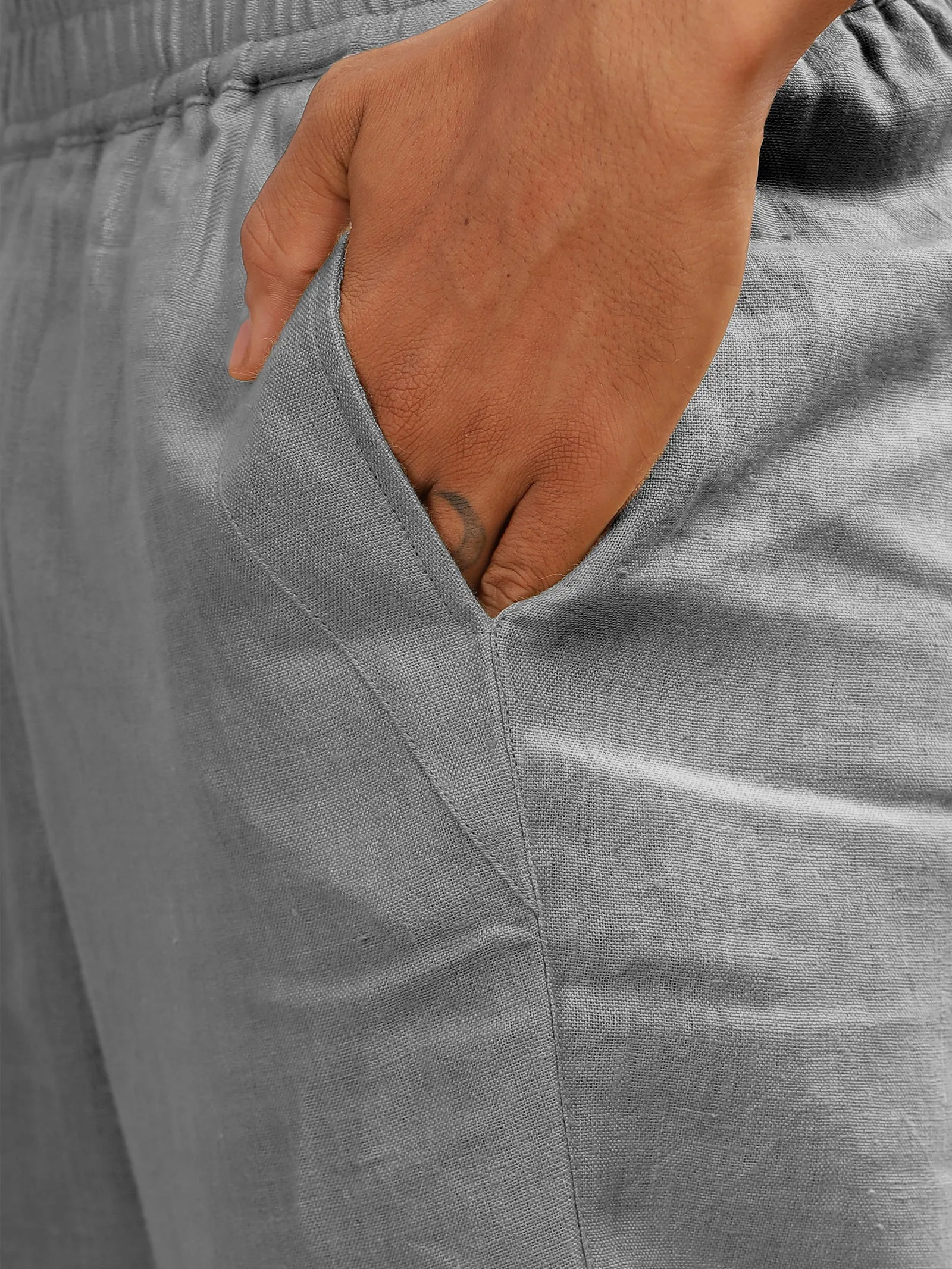 Breeze- Linen Casual Elastic Pants - Steel Grey