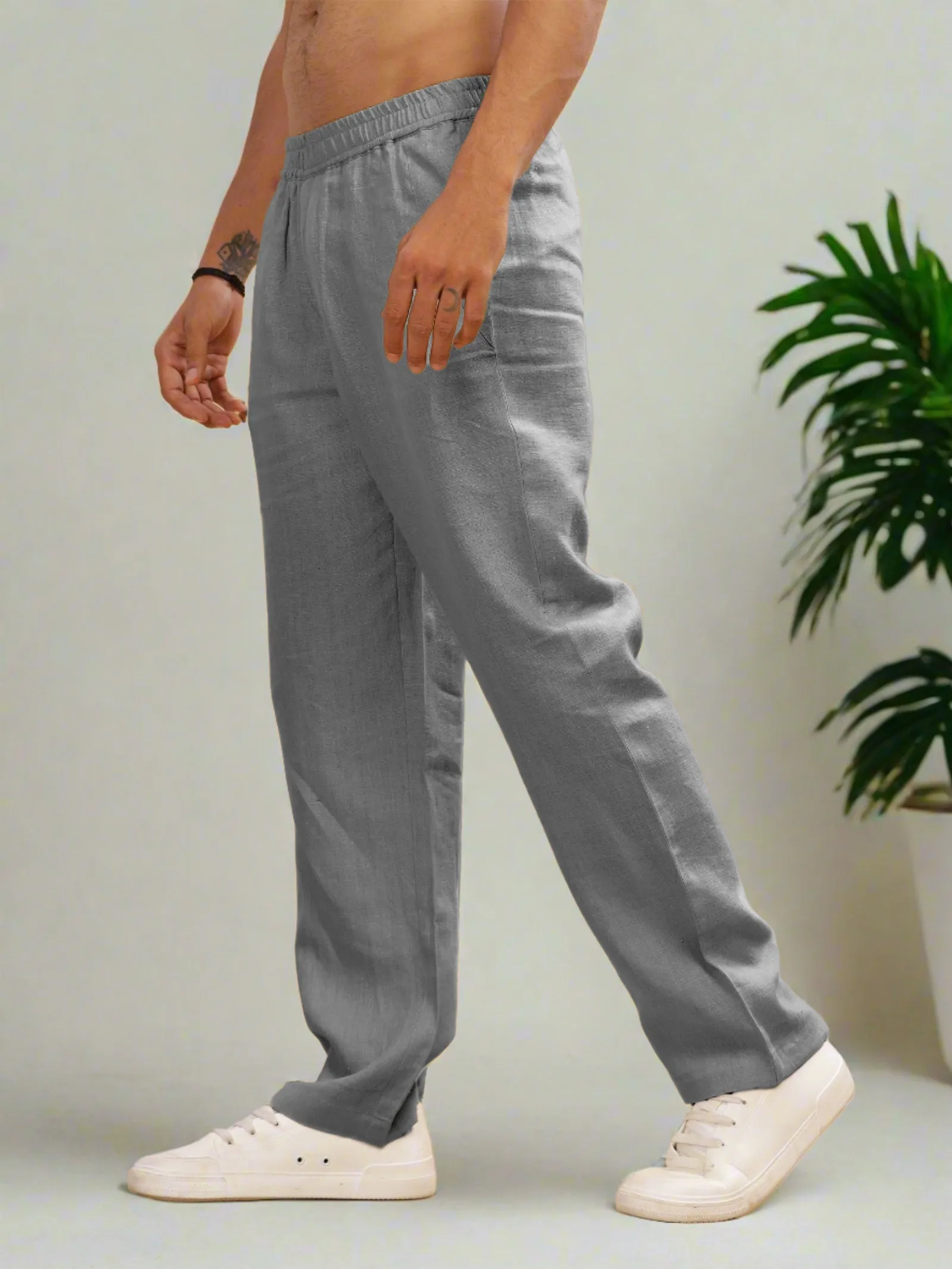 Breeze- Linen Casual Elastic Pants - Steel Grey