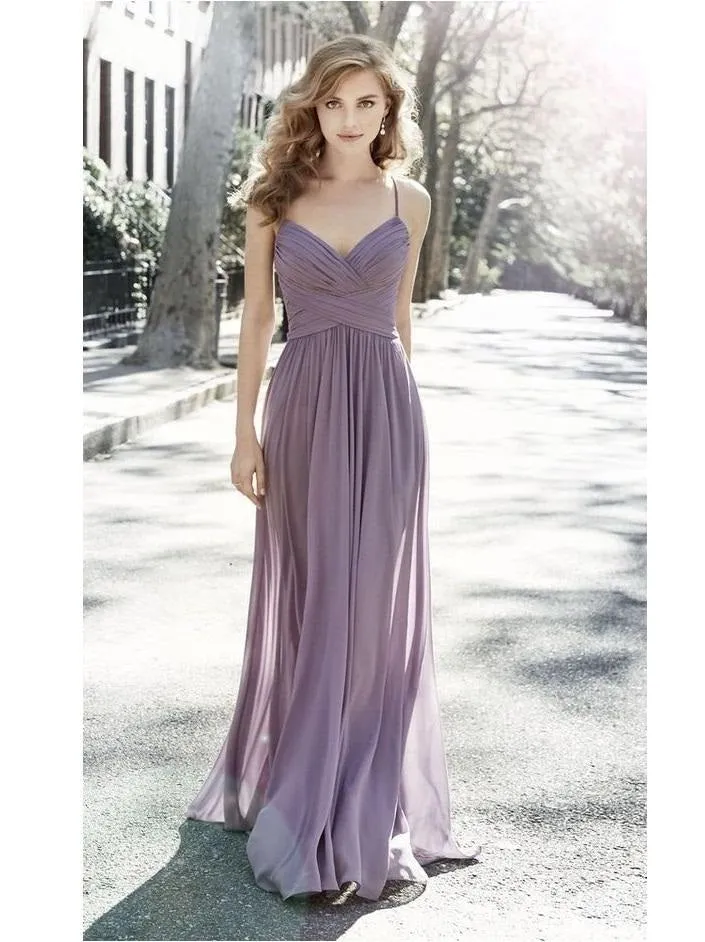 Chiffon Taropurple Long Spaghetti Straps Bridesmaid Dresses