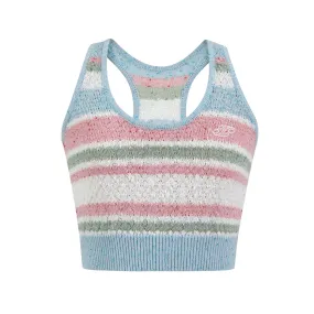 Clashing Color Shiny Silk Knit Striped Tank Top