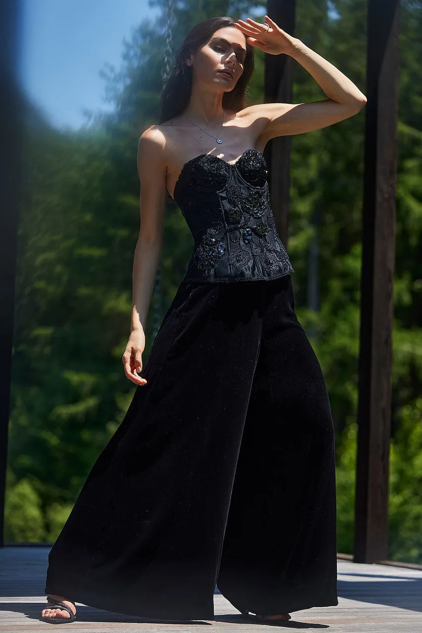 Couture Velvet Silk Palazzo Ankle Pants