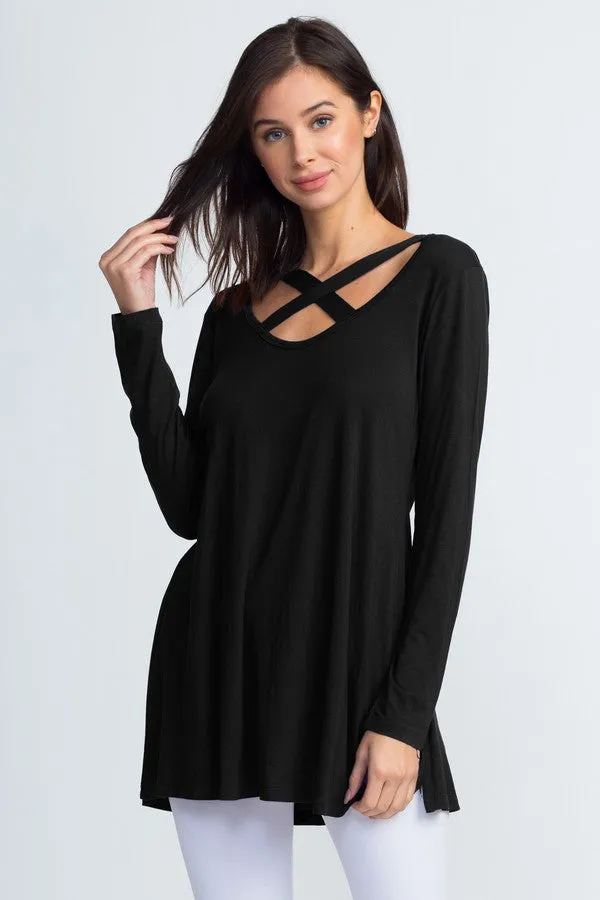 Criss Cross Strappy Neck Tunic Top