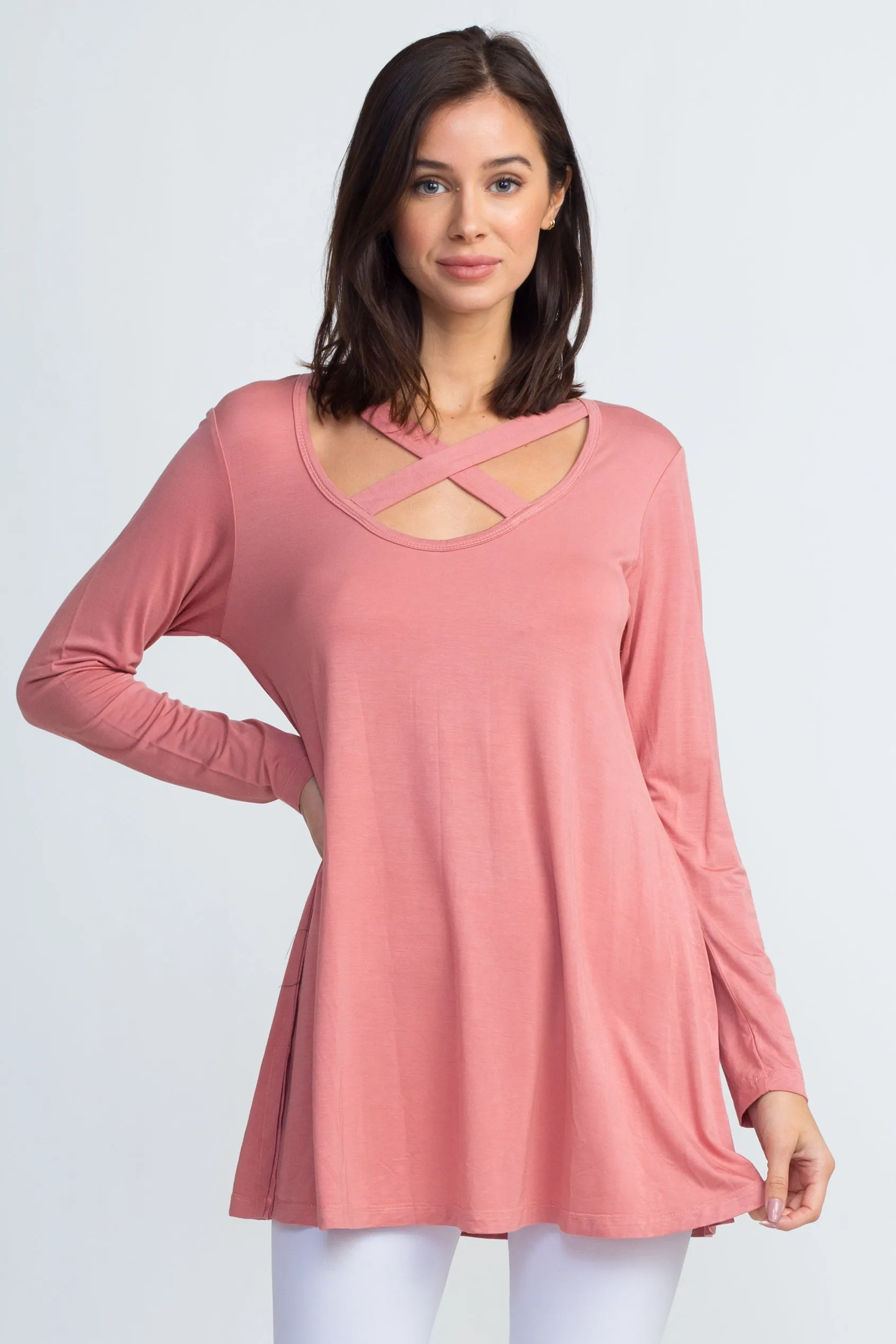 Criss Cross Strappy Neck Tunic Top