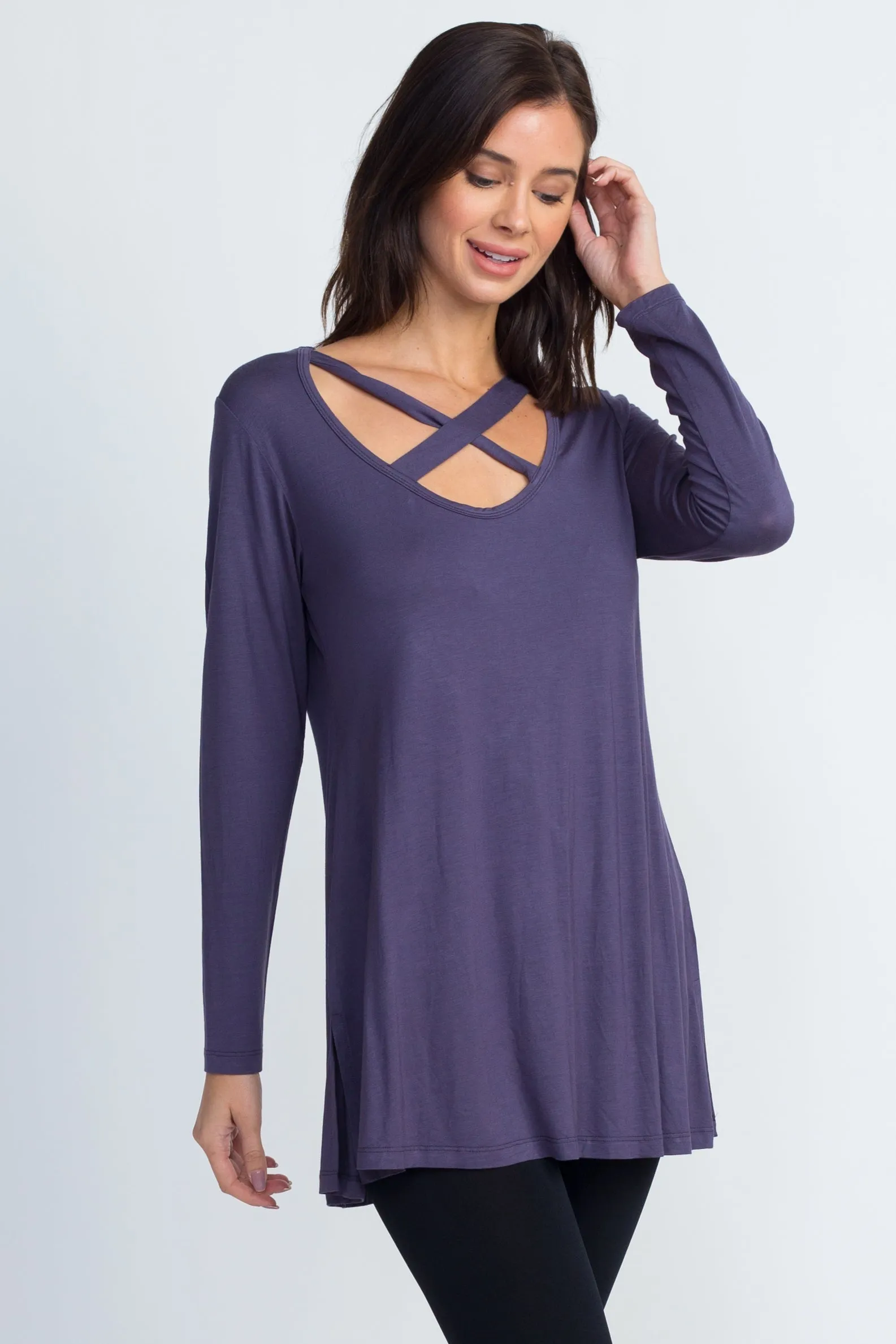 Criss Cross Strappy Neck Tunic Top