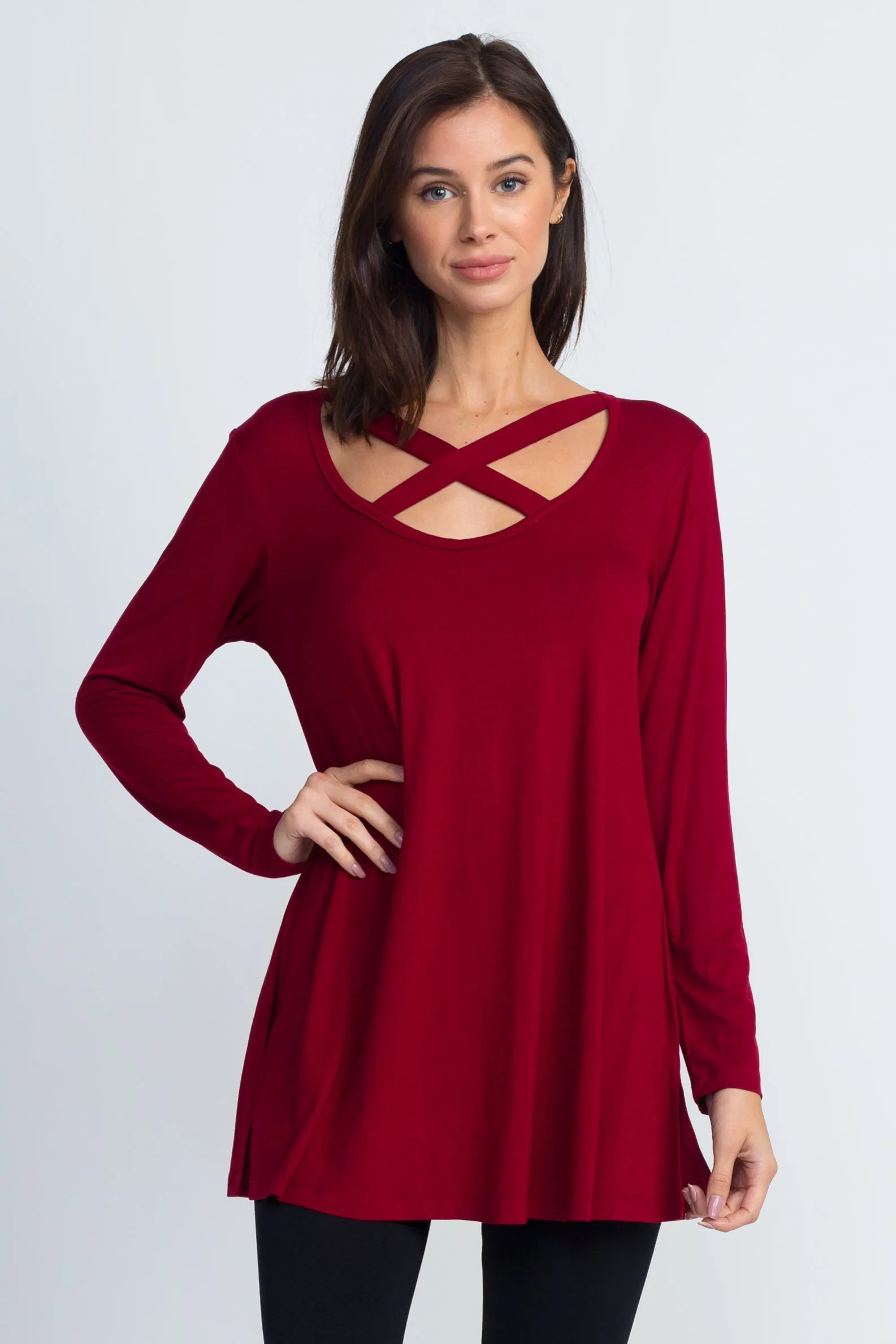 Criss Cross Strappy Neck Tunic Top