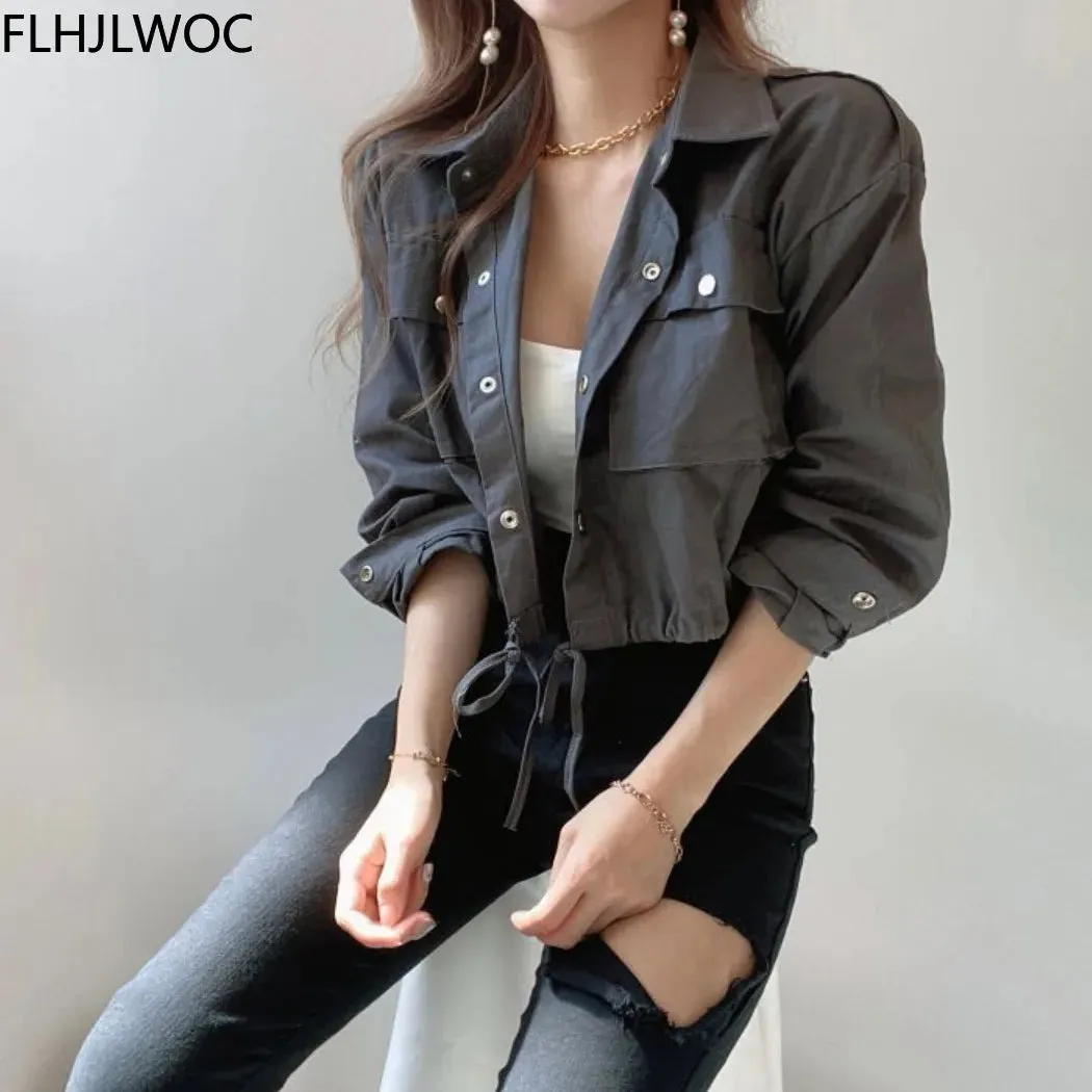 Cute Spring Short Coats Lace-Up Outerwear Button Jackets