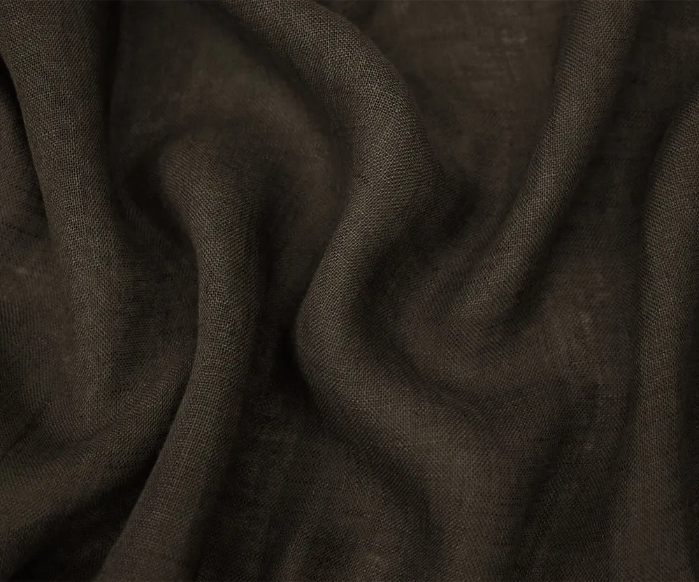 Dark Brown Washed Semi-Sheer Solid Linen Woven Fabric