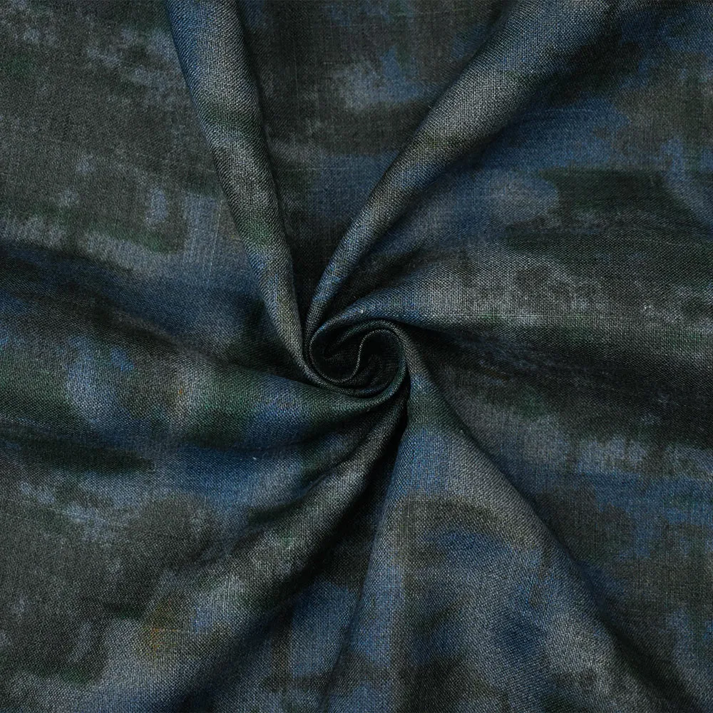 Dusty Blue-Green-Multi Abstract Watercolor Printed Linen Woven Fabric