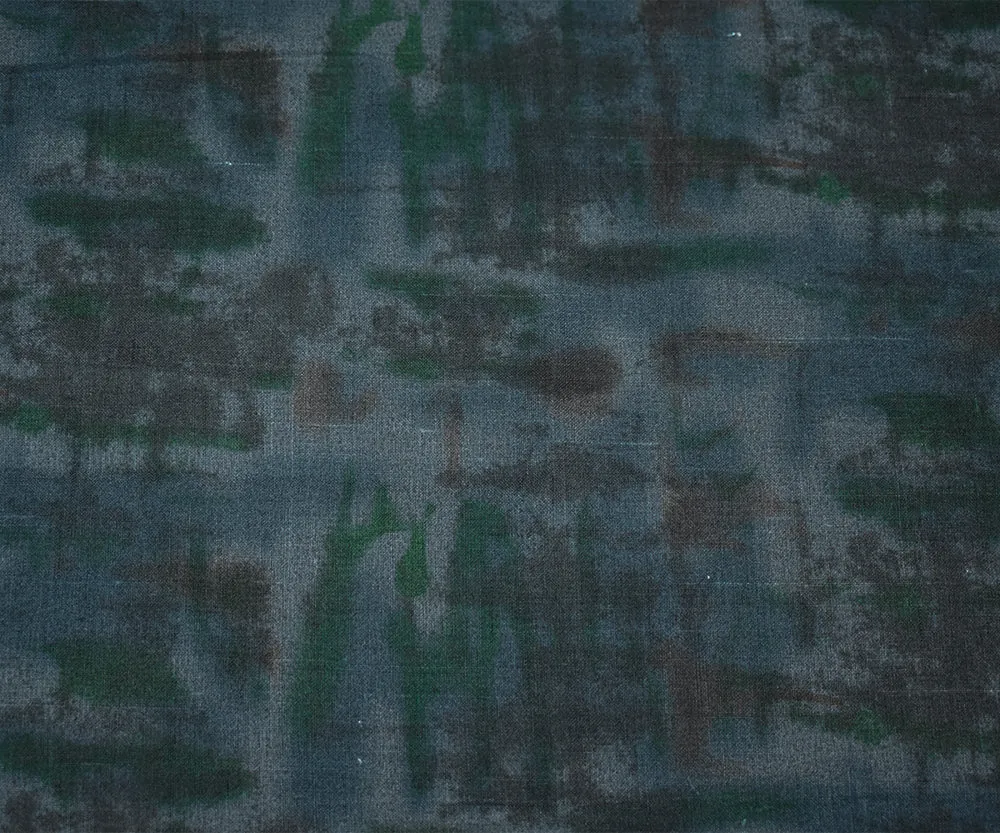 Dusty Blue-Green-Multi Abstract Watercolor Printed Linen Woven Fabric