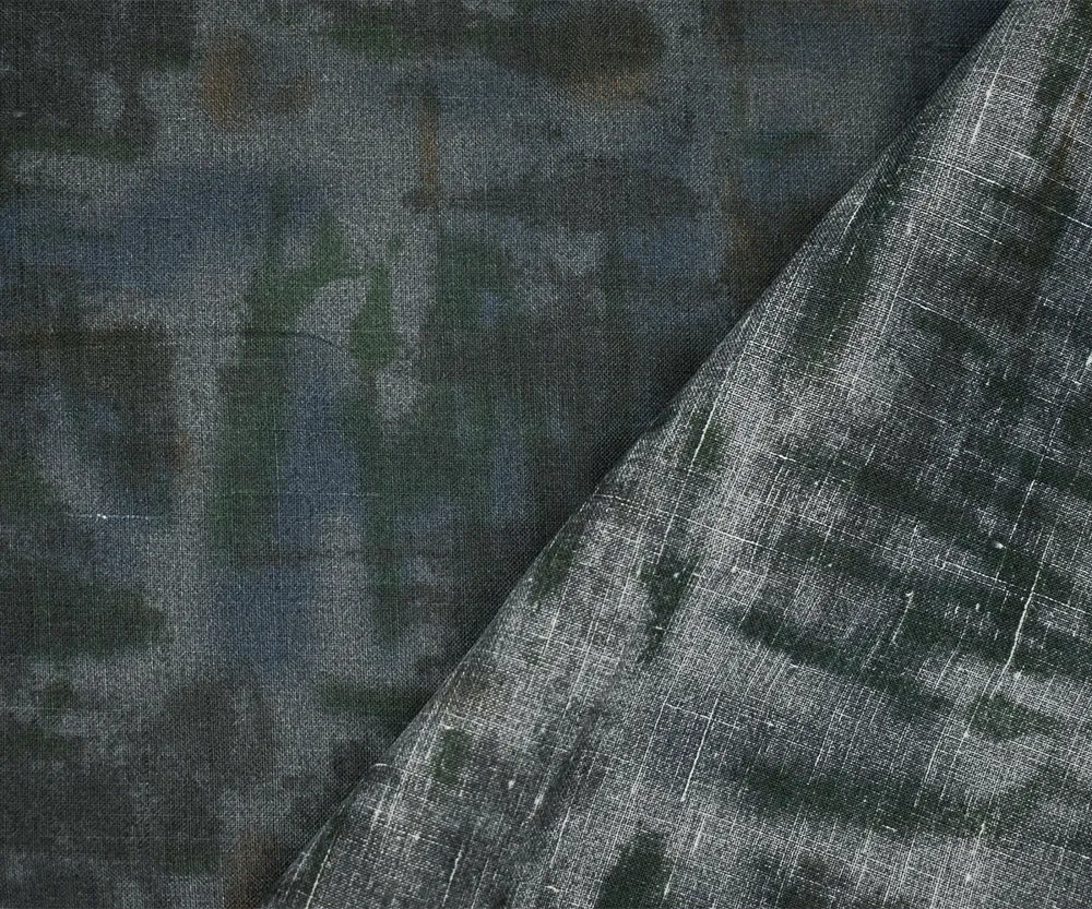 Dusty Blue-Green-Multi Abstract Watercolor Printed Linen Woven Fabric