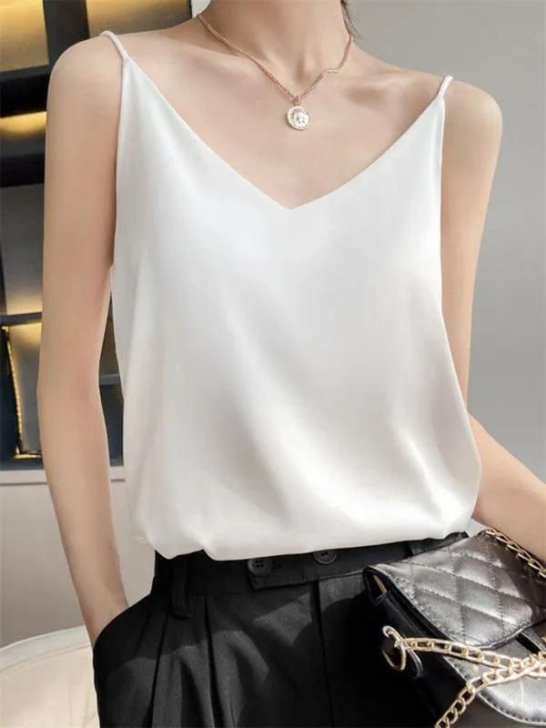 Elegant Cream Satin Camisole Top