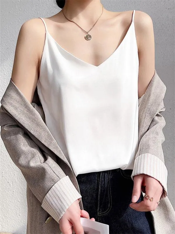 Elegant Cream Satin Camisole Top